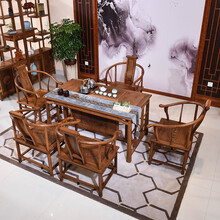 寻古红木家具非洲鸡翅木（学名：非洲崖豆木）茶桌椅组合实木新中式办公室泡茶桌茶台O 146茶桌+卷书椅