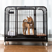 汤琪方管狗笼子小型犬中型犬 加粗宠物狗笼子兔笼用品铁丝笼小狗幼犬狗笼 黑色 L号960# 93*63*82cm