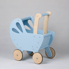 丹麦moover进口木制心形小推车婴儿学步车收纳车过家家玩具 LINE 娃娃推车（浅蓝色）
