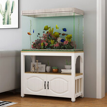 鱼缸柜鱼缸底柜家用客厅中小型水族箱架子鱼缸架龟缸架子鱼缸底座 长100宽50高70白架+浅胡桃(带柜门)