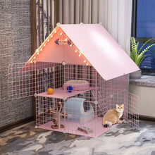 蔻丝（coles）猫别墅家用三层小型猫笼超大自由空间双层公寓猫笼子猫舍猫窝 2列2层2排粉 豪华款（常规款+猫砂盆带铲，猫窝，吊床，爬梯）