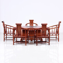 DFJXW F红木家具缅甸花梨（学名：大果紫檀）茶桌椅组合实木新中式办公室功夫茶艺桌泡茶几 腰型茶桌卷书椅组合