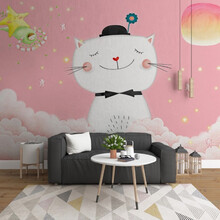 蓝鱼（LANYU）8D北欧简约电视背景墙壁纸 卡通小猫儿童房墙纸壁画卧室墙布无缝定制 德国加厚-无纺布