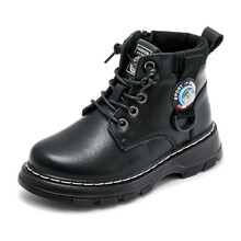 杰童男童马丁靴2020年新款秋冬季加绒雪地靴英伦风儿童短靴子棉靴单靴女童鞋 黑色棉鞋 26码/内长16.3cm