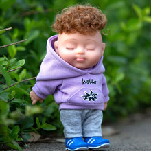 仿真娃娃全软胶洗澡娃娃婴儿假洋娃娃搪胶女孩公主精致礼盒儿童玩具小宝宝公仔 卷发紫色时装（闭眼） 普通包装