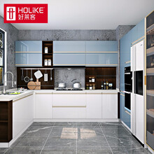 好莱客 橱柜定制 现代轻奢整体厨房柜亮面厨柜门石英石台面定做 尼斯蓝卡系列 预付订金