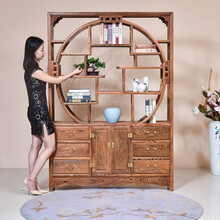 寻古红木家具非洲鸡翅木（学名：非洲崖豆木）客厅隔断柜中式实木博古架多宝阁古董架多层置物架书架玄关柜N C款：长138*宽34*高198cm