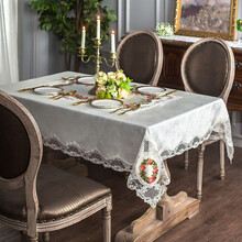 泰绣 欧式桌布轻奢茶几盖布长方形家用餐桌布蕾丝台布布艺桌垫 白色 130*180cm
