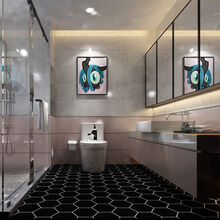 地板革家用 新款加厚厨房卫生间地板贴防水地板贴客厅房间地贴加厚耐磨地贴 新款纯黑6边型 1米长X1.2米宽