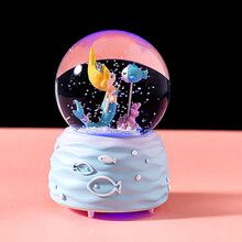 冰雪奇缘艾莎公主水晶球摆件音乐盒八音盒儿童节爱莎2021生日礼物女孩旗舰官方专卖 蓝色人鱼大号自动飘雪音乐灯