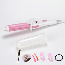 迷你卷发棒女直卷两用迷小型大卷不伤发小功率韩国宿舍学生电夹板 樱花粉卷筒4件套