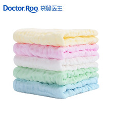袋鼠医生口水巾婴儿纯棉纱布毛巾新生宝宝儿童用品洗脸巾六层小方巾围嘴手帕喂奶巾可水洗 彩色五条装