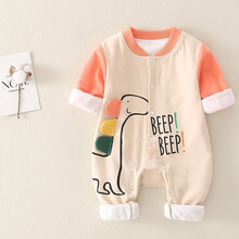 圆圆米米秋冬3个月0男女宝宝加厚外出哈衣6初生婴儿冬季休闲连体棉服衣服冬季 MXN春秋嘟嘟恐龙连体衣橘色 80码适合6-9个月8-10KG