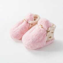 新生儿婴儿秋冬鞋子宝宝保暖0-1岁初生满月防掉软底学步防滑棉鞋 彩棉款双面可穿粉红色 内长10cm建议0-6个月内