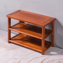 梨言 红木家具缅甸花梨（学名：大果紫檀）换鞋凳实木新中式家用换鞋凳简约防尘鞋架子鞋凳门口玄关穿鞋凳门 双层换鞋凳(长60*宽30*高42)