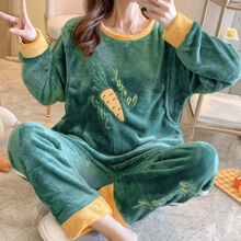 秋冬加厚加绒孕妇睡衣珊瑚绒保暖月子服产妇哺乳产后12月份11喂奶 TJH-C7728#绿萝卜 M