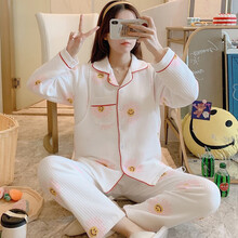 回访人孕妇睡衣女秋冬季空气棉月子服春秋棉质产后加厚产妇吸汗哺乳套装 A6010#夹层白菊花 女款翻领M码 90-120斤