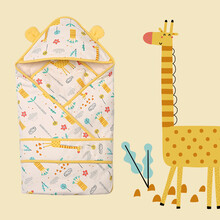 棉花堂春秋新品针织夹棉新生儿抱被初生婴儿宝宝包被襁褓包巾 长颈鹿（220g适合温度10-20度） 85*85cm