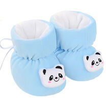 新生儿小棉鞋0-3-6个月初生儿男女宝宝软底鞋子秋冬季婴儿鞋加绒 蓝色 均码(鞋底长11厘米/0-6个月)