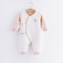 人之初新生儿婴儿哈衣服秋冬夹棉连体衣春秋套装宝宝保暖和尚服初生秋装 棕色 59cm