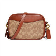 【送女友】蔻驰 COACH 奢侈品 女士专柜款 小号相机包单肩斜挎棕黄色锈色拼色涂层帆布配皮 1025 B4NQ4