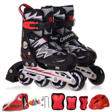 美洲狮（COUGAR）溜冰鞋成人轮滑鞋儿童套装初学可调码男女直排休闲旱冰鞋835 黑白鞋全套装 M码33-36