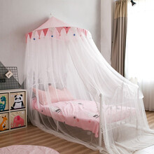 小斑鸠 儿童帐篷蚊帐 ins公主风圆顶床幔免安装 男女孩儿童床蚊帐 大号公主粉（毛球款）适用1.5-2米床 送星星灯串