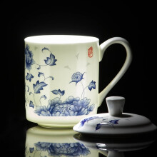 陶沁泉办公室茶杯定制logo带盖会议陶瓷景德镇商务家用茶具复古中式 国色多姿500ml