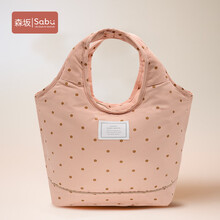 日本进口森坂sabu饭盒袋大容量隔热隔冷袋保冷加厚大号日式保温保冷手提饭袋便当袋保温包1228 橙粉色