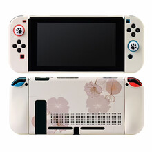 丸图任天堂switch保护壳硅胶NS硬壳保护包磨砂保护套纯色彩壳ns游戏机配件防摔分离式手柄套 switch【荷花米色】可插底座保护壳 膜+猫爪