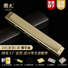 国光口琴专业演奏级28孔重音德国进口音簧复音C调初学者入门 金色【28孔复音C调+自学礼包+视频教程】