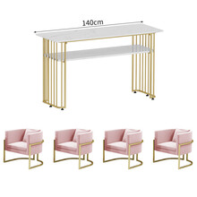 北欧简约现代双层大理石美甲桌椅套装组合单双人修甲台金色美甲桌领道（LINGDAO） 1张双人桌140+4张沙发椅 官方标配
