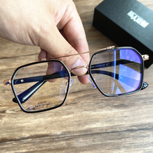 石天伦近视眼镜男时尚复古个性潮雕花眼睛框架透明框复古双梁飞行员防蓝光抗辐射平光镜 A1黑金框 眼镜框|免费配镜度数留言（0-400度）