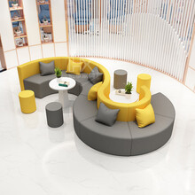 宏享布艺弧形沙发简约异形休闲时尚创意沙发商场大厅接待区会客s形沙发组合办公室个性沙发定制公司展厅医院 主推套餐（含图片一套）