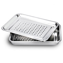 言殊 304不锈钢茶盘加厚托盘家用沥水盘茶台长方形漏水茶具套装 304方盘36X27X4.8深盘+漏水浅盘 套装