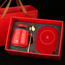 BUDINGCIYI 恒温55度暖暖杯中国红陶瓷水杯子牛奶咖啡杯带盖勺马克杯男女情侣生日情人节礼物 天秤座【礼盒装-带恒温垫】