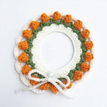 猫咪项圈花朵手工diy毛线针织郁金香花围脖可爱蓝猫英短布偶泰迪 橘色郁金香项圈(成品) S-小型(约25cm)