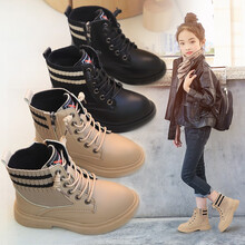 狮雪瑞利儿童冬季公主靴女童靴子女童鞋保暖雪地靴儿童短靴棉鞋马丁靴 黑色 33码内长19.5cm