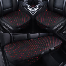博铭捷适用于宝马新1系3系5系GT7系X1X3x4X56汽车坐垫四季亚麻无靠背单片三件套座垫 刺绣麻黑红色三件套