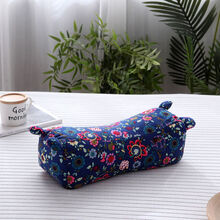 传统虎头枕纯棉老粗布枕套单人荞麦皮硬枕芯儿童护颈椎助睡眠枕头 孔雀蓝 4号色(荞麦壳)