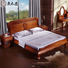 质木匠 红木家具非洲花梨（学名：刺猬紫檀）实木大床明清仿古双人床1.8M婚床架子床小户型卧室家具 1.8M双人床+2床头柜