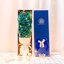 ins抖音同款礼物送女友天然蓝色满天星干花花束礼盒包装永生花风干 蓝色满天星48cm礼盒款 送彩灯