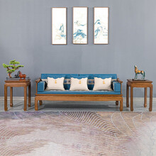 寻古红木家具非洲鸡翅木（学名：非洲崖豆木）沙发全实木新中式客厅原木布艺转角沙发椅组合Q 三件套：三人座/长沙发+花架*2