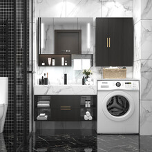 定制卫生间小户型镜柜浴室洗手脸盆柜组合洗衣机一体柜大理石台面 定制尺寸联系客服
