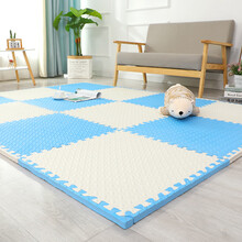 泡沫地垫拼接小朋友儿童家用拼图可坐地板垫加厚婴儿爬行垫爬爬垫抖音网红同款 白色+蓝色 30*30*1.2cm(16片)送16个边条