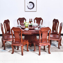 DFJXW F红木家具缅甸花梨（学名：大果紫檀）圆餐桌实木中式圆桌饭桌豪华别墅大户型餐厅餐厅歺桌 餐桌椅九件套