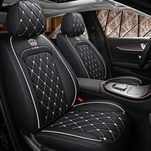 大众朗逸17/18/19/21款plus专用全包座套四季通用汽车坐垫座椅套 皮款标准版 黑白色