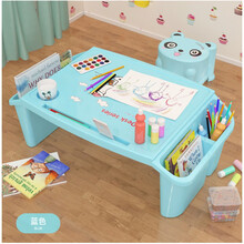 宝宝塑料床上小书桌学生写字学习桌幼儿书桌套装儿童多功能玩具吃饭小桌子家用 【蓝色桌子】+随机凳子2个
