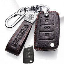 2021款大众探岳钥匙包套高档真牛皮一汽探岳X钥匙扣PLUS专用男女士GTE车钥匙保护套壳扣链330 B款咖色（插钥匙启动半包款）