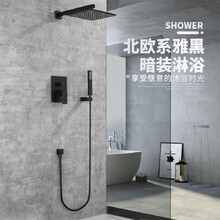 美国佐伸（ZOSN）暗装花洒别墅酒店工程嵌入墙式黑色淋浴套装冷热增压暗藏隐藏天幕顶喷水龙头 黑色两功能横管8寸